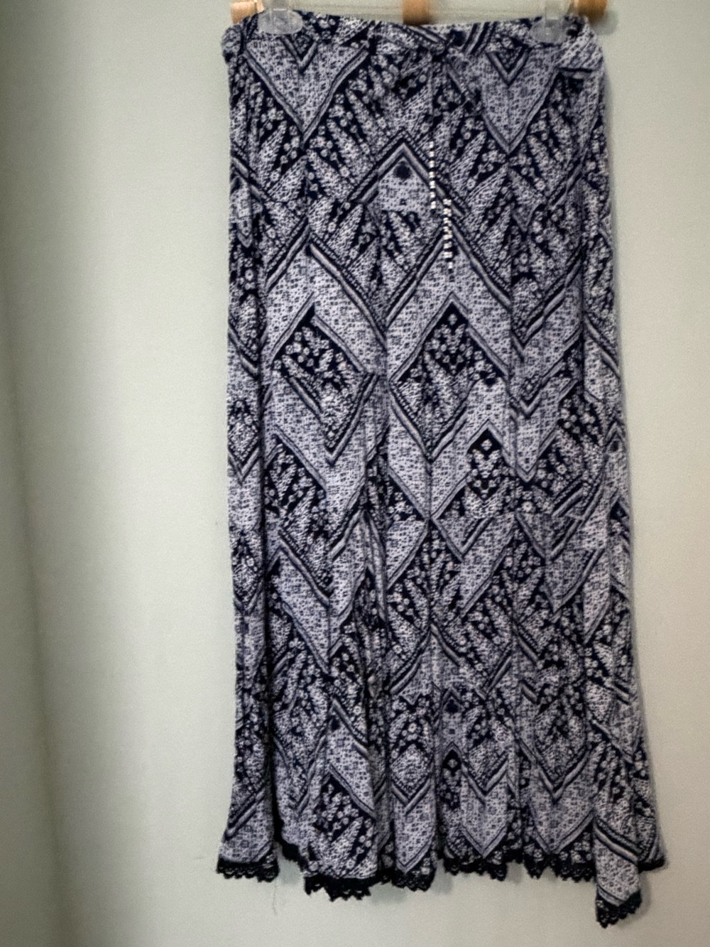 Notations Navy Dark Blue and White Printed Maxi Skirt